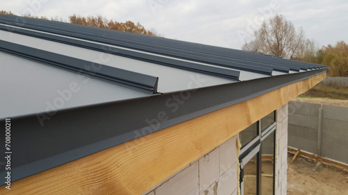 Gray seam roof close up photo