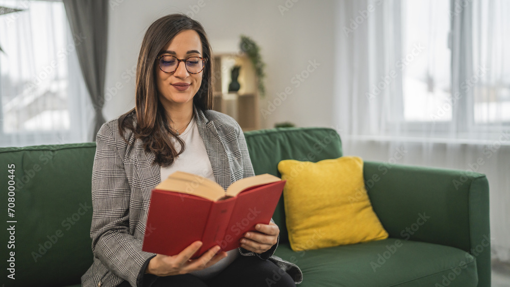 one pregnant woman read book at home one pregnant woman read book at home