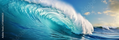 Big wave from the ocean breaking in on itself with inside view