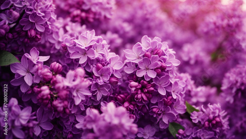 Purple lilac flowers blossom in garden, spring background ai image 