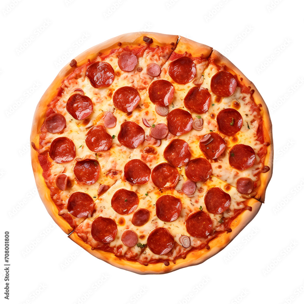 Pepperoni pizza top view isolated on transparent background Pepperoni pizza top view isolated on transparent background