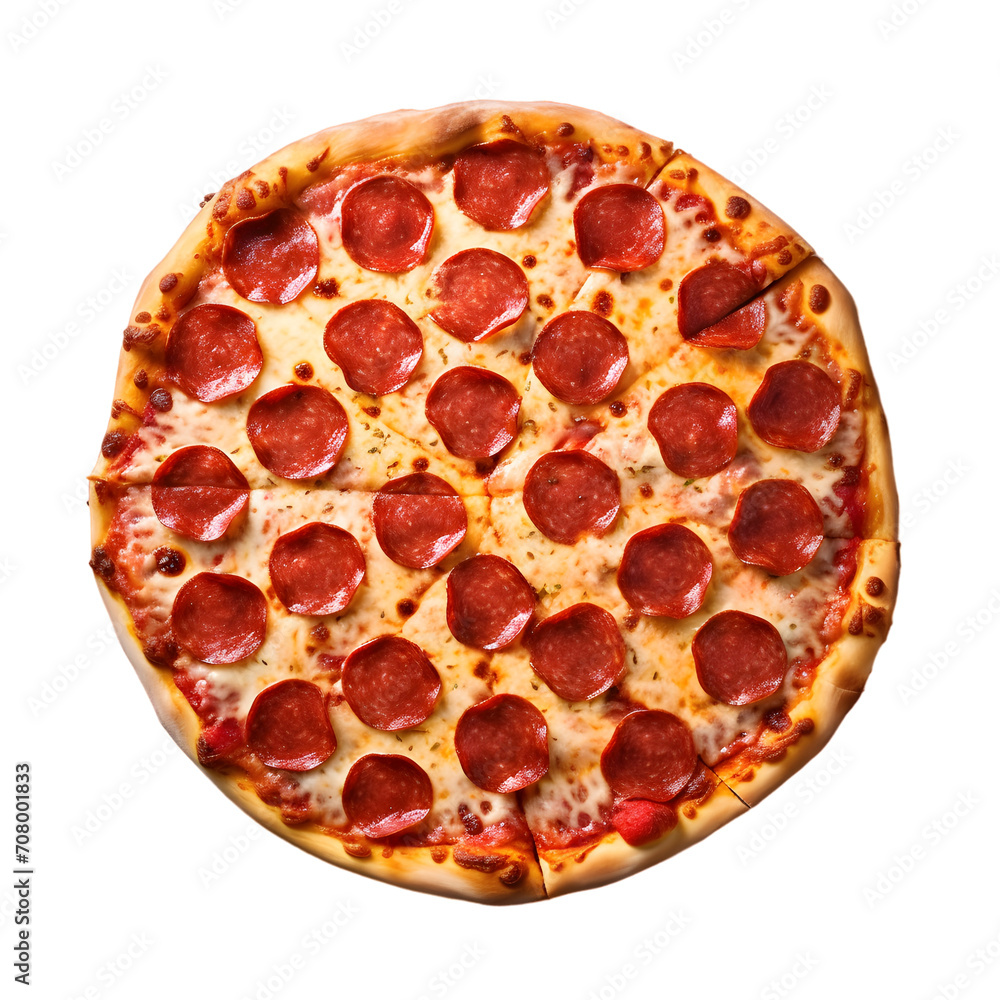 Pepperoni pizza top view isolated on transparent background Pepperoni pizza top view isolated on transparent background