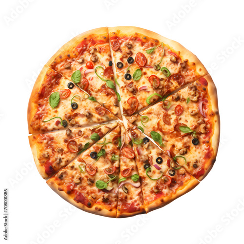 Pizza top view isolated on transparent background