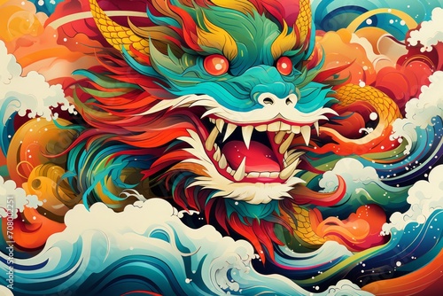 Wallpaper Mural a colorful close-up macro drawing of an angry monster resembling a wolf or a dragon with sharp teeth and scary eyes Torontodigital.ca