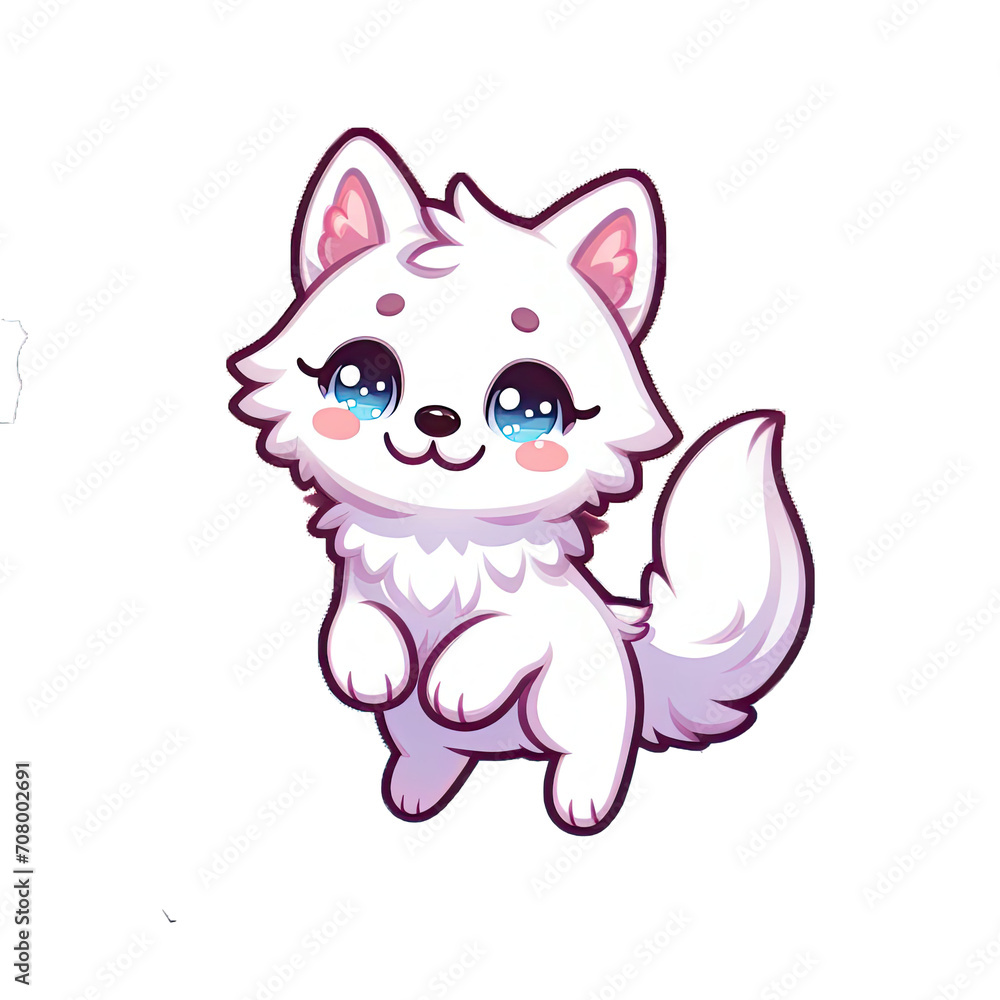 Generative AI Cute Little Wolf Sticker, cute little snow wolf sticker, little wolf stickers, adorable polar wolf stickers, funny wolf stickers, cute little white wolf stickers, baby wolf sticker