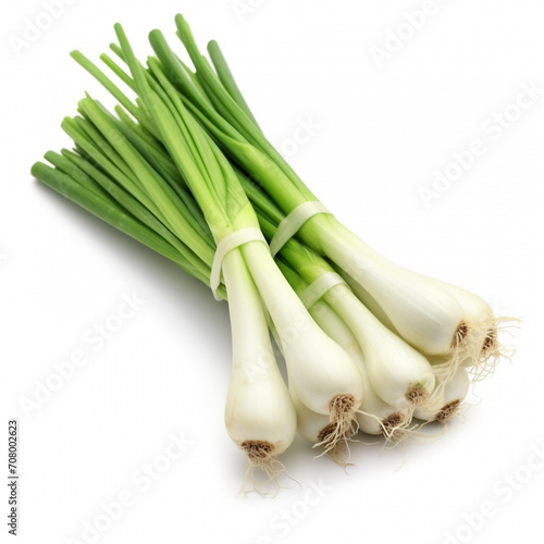 stack of spring onion on a white background