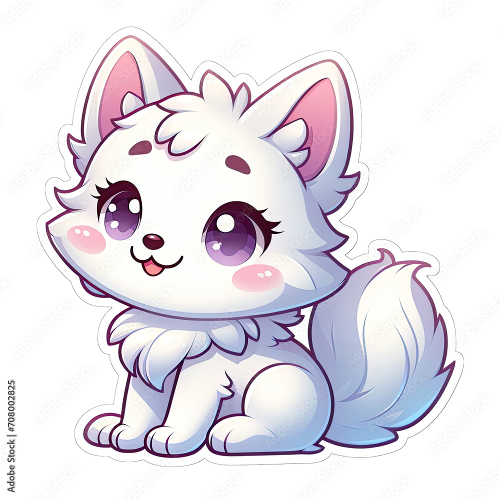 Generative AI Cute Little Wolf Sticker, cute little snow wolf sticker