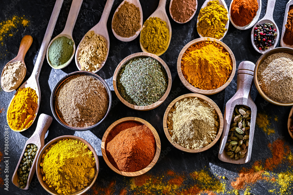 Composition with assortment of spices and herbs Composition with assortment of spices and herbs