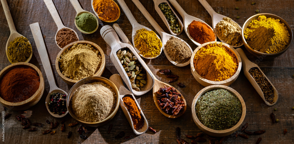 Composition with assortment of spices and herbs Composition with assortment of spices and herbs