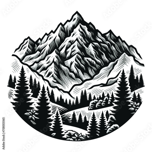 landscape in the mountains. Mountain vector art illustration on white background. Camping in the mountains vector.