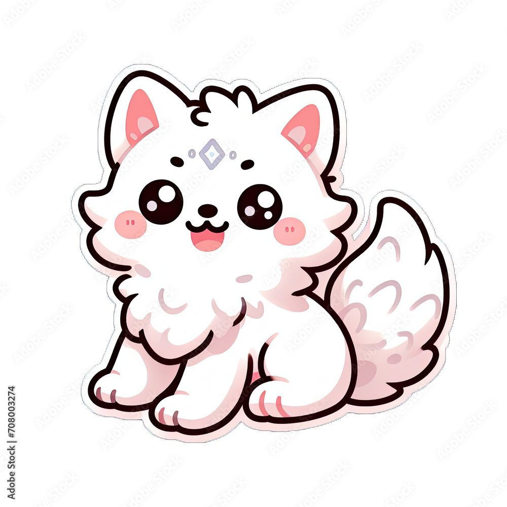Generative AI Cute Little Wolf Sticker, cute little snow wolf sticker