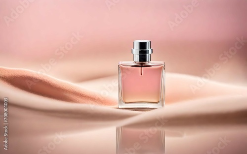 soft and delicate pink perfume with smooth blurry floral background , feminine cosmetics concept 