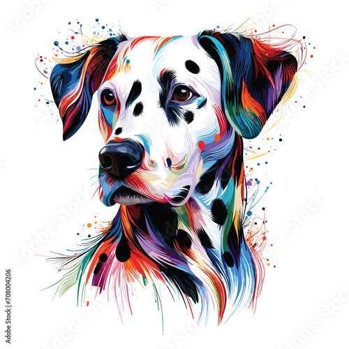 Abstract head of dalmatian dog  pembroke from multicolored paints colored drawing vector illustration