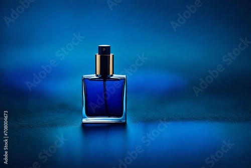 perfume flacon template , blue pigment powder and colored sand background tiltshift blur