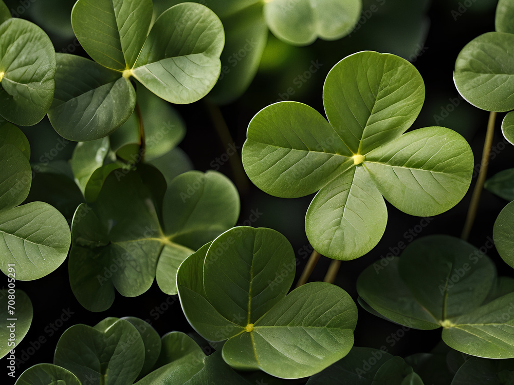 Four-leaf clover on green background of shamrocks that brings luck on Saint Patrick's Day Four-leaf clover on green background of shamrocks that brings luck on Saint Patrick's Day