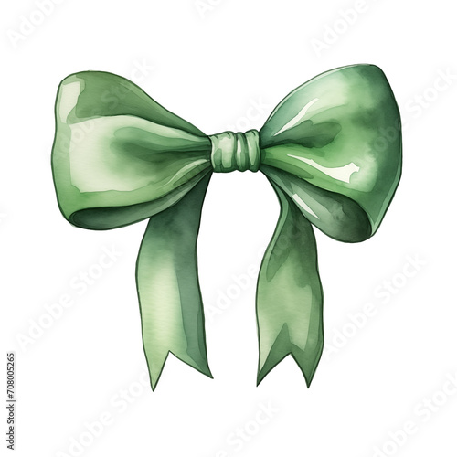 green bow ribbon on an isolated