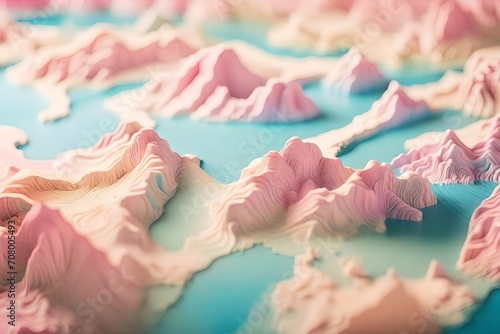 pink and blue abstract wavy layred landscape , tiltshift blur , surreal miniature planet surface