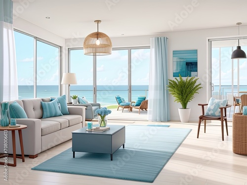 Modern living room interior design in a coastal style property.