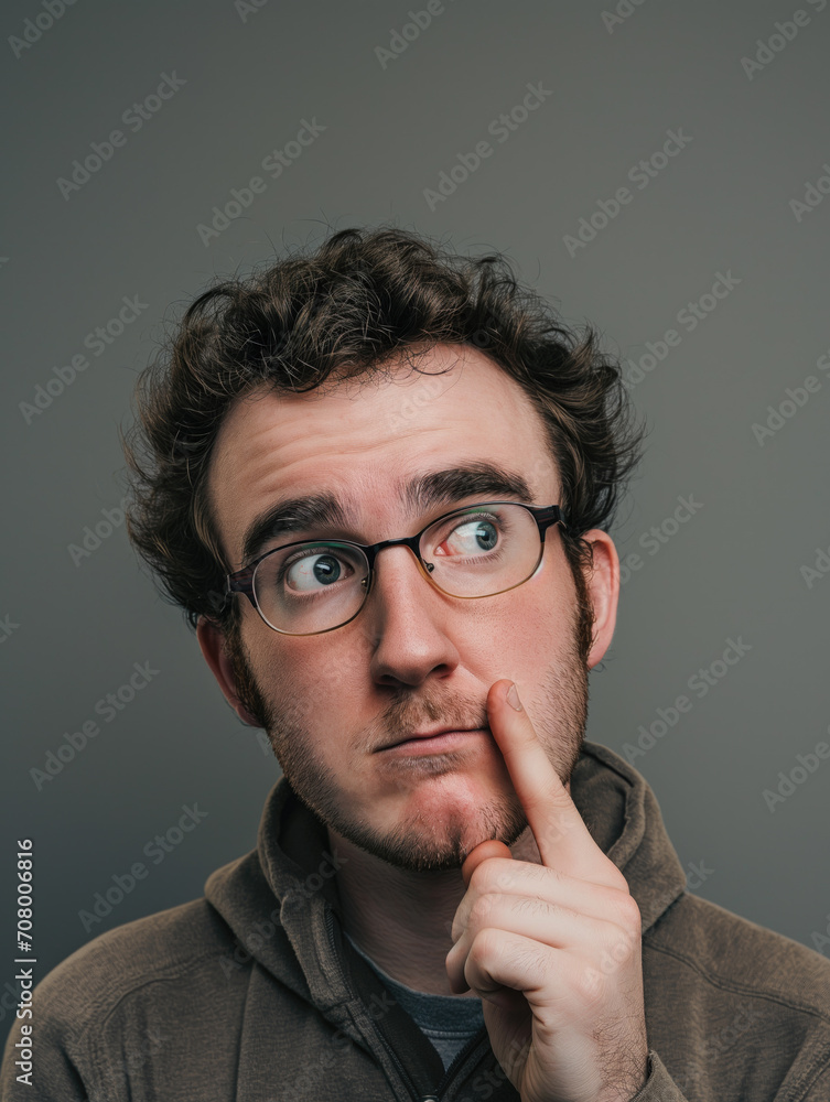 Portrait of a man on a uniform background. Very expressive. Finger. Portrait of a man on a uniform background. Very expressive. Finger.