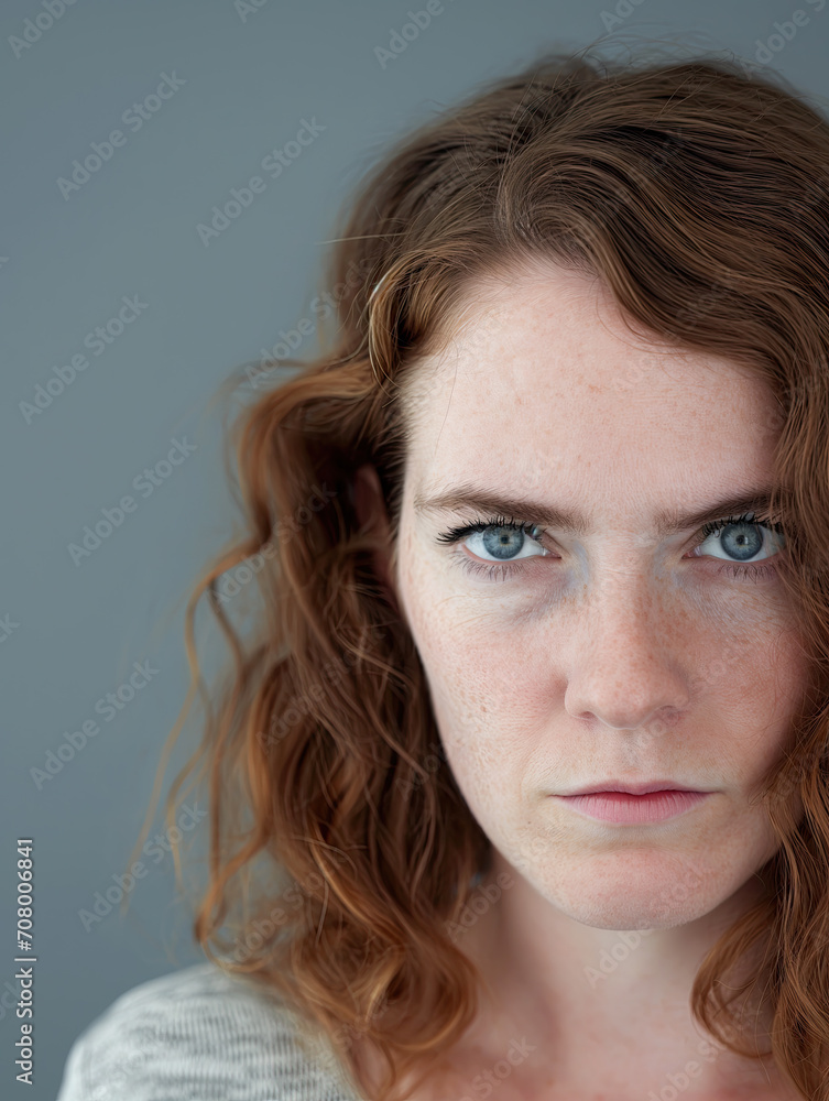 Portrait of a woman on a uniform background. Very expressive. Angry
Portrait of a woman on a uniform background. Very expressive. Angry