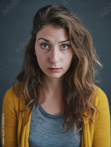 Portrait of a woman on a uniform background. Very expressive. 