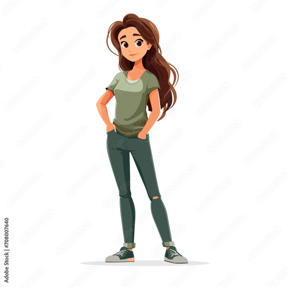 Happy girl, full-length white background, flat illustration, user interface illustration, smile, joy Happy girl, full-length white background, flat illustration, user interface illustration, smile, joy