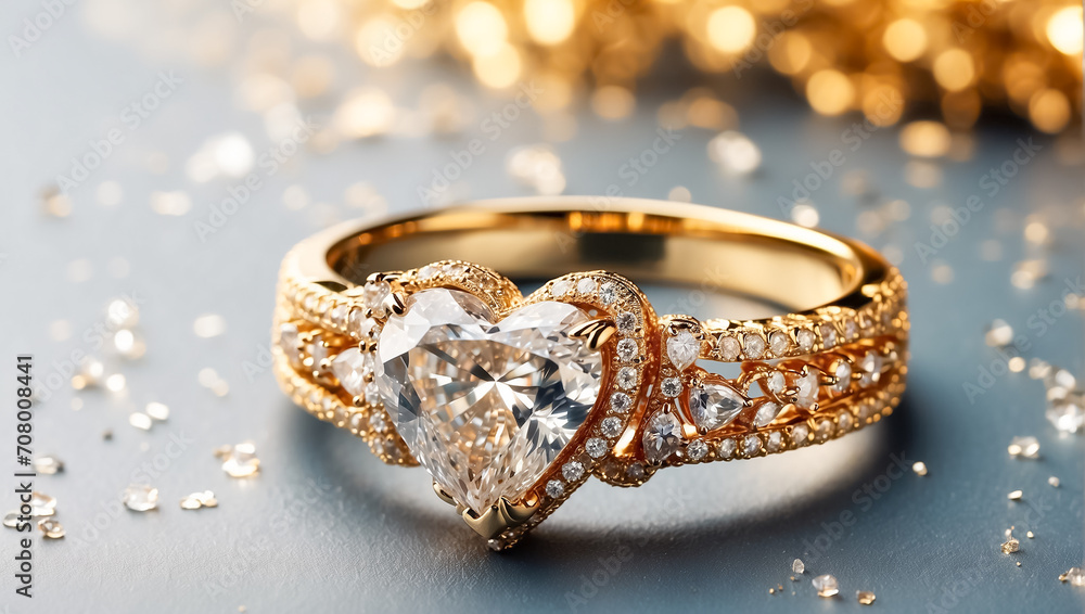Beautiful gold ring with a diamond in the shape of a heart jewellery Beautiful gold ring with a diamond in the shape of a heart jewellery