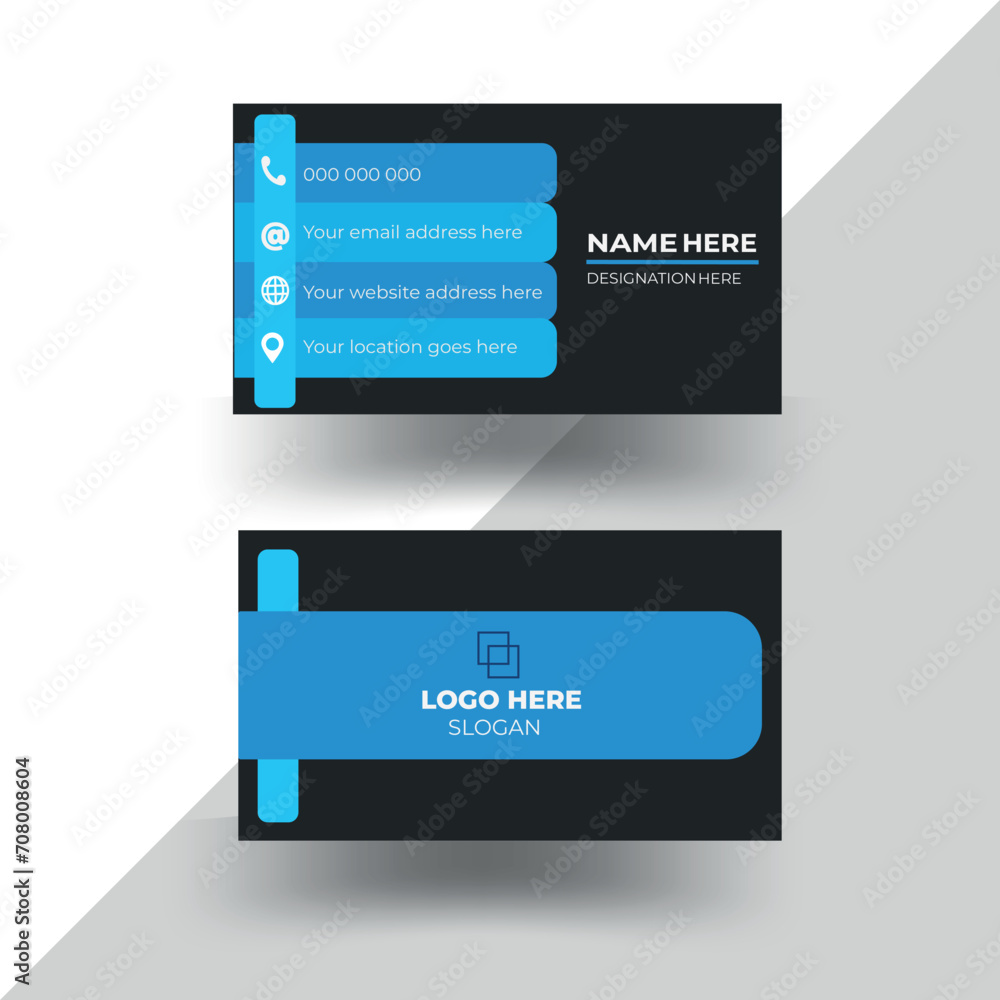 Creative modern clean corporate double-side blue & black business card template , professional simple ,elegant, business card design with mockup Creative modern clean corporate double-side blue & black business card template , professional simple ,elegant, business card design with mockup