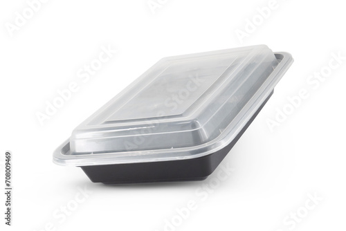 Black Plastic food container with cover isolated on white background
