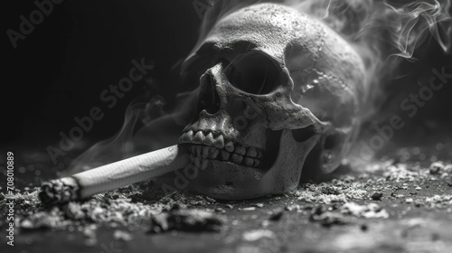 Glowing Cigarette And A Skull. A Grim Reminder for World No Tobacco Day and Prevention of Tobacco-Related Diseases photo