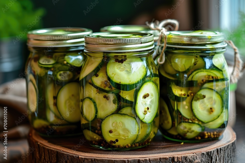 Glass jars with pickled cucumbers. Marinated pickled cucumbers. Glass jars with pickled cucumbers. Marinated pickled cucumbers.