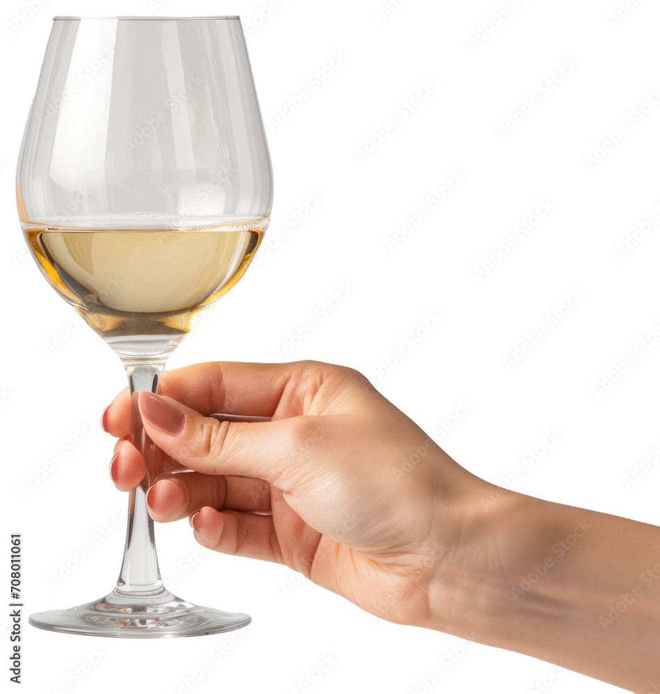 Obraz premium Hand holding a glass of wine illustration PNG element cut out transparent isolated on white background ,PNG file ,artwork graphic design.