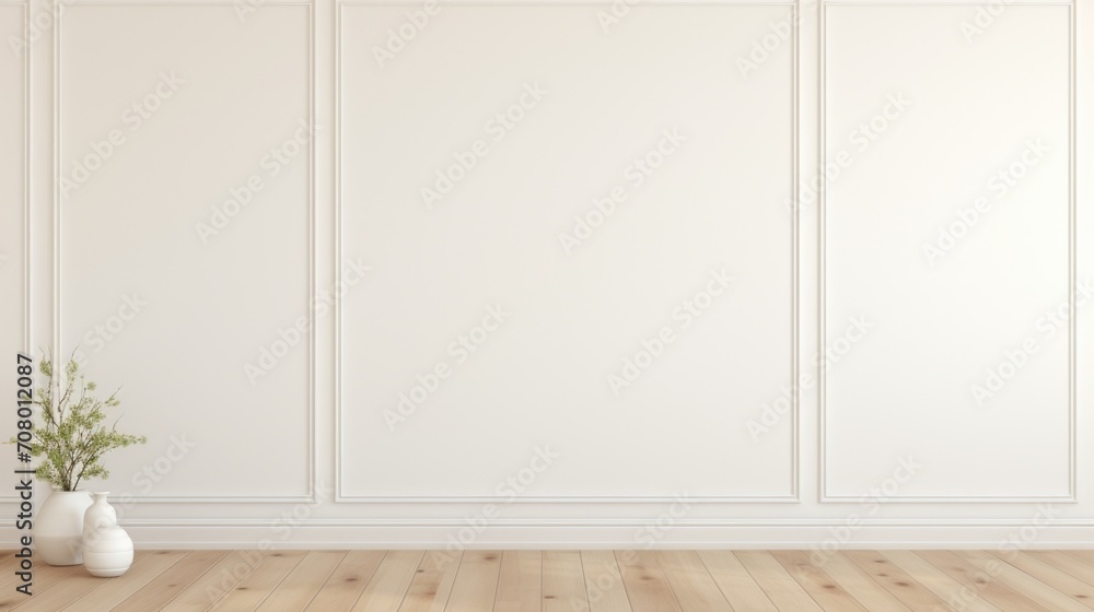 Empty white wall with vase and plant in vase. AI generated - obrazy, fototapety, plakaty 