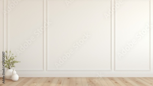 Empty white wall with vase and plant in vase. AI generated photo