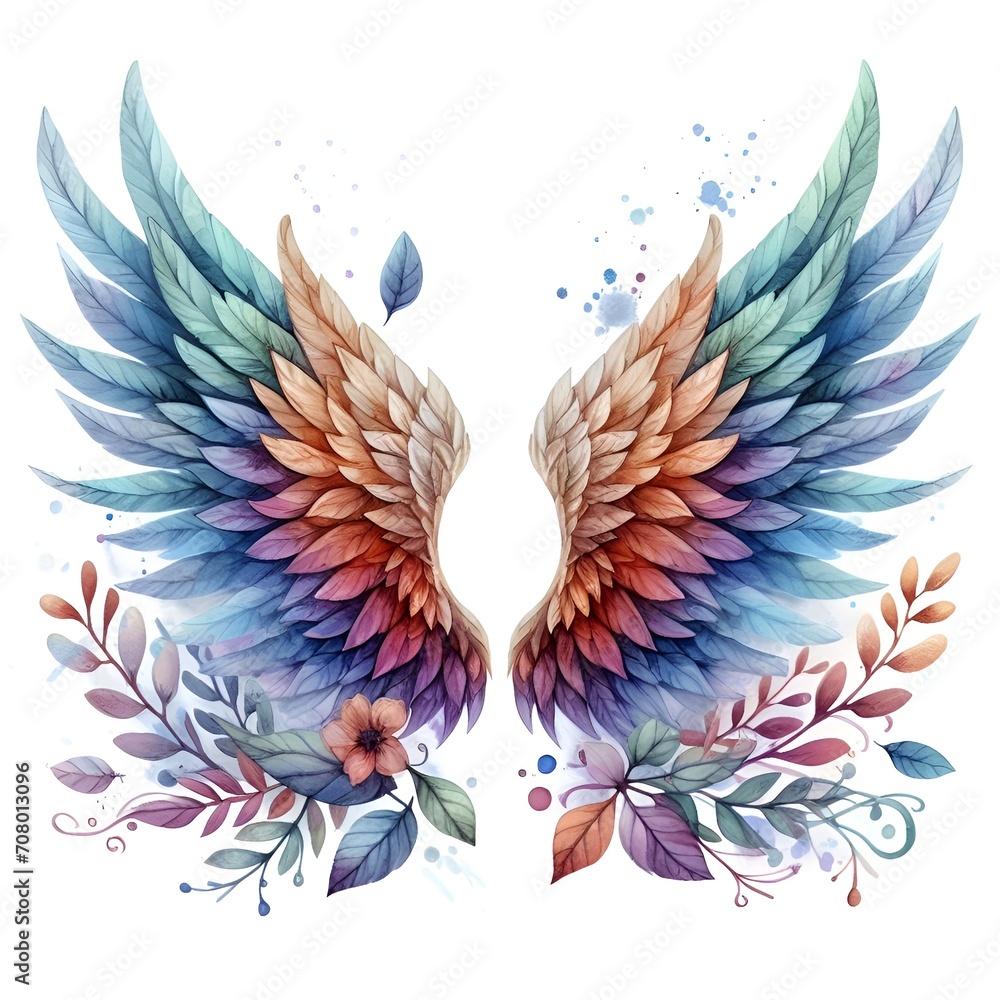 Obraz premium watercolor paint angel wings for holiday card decor