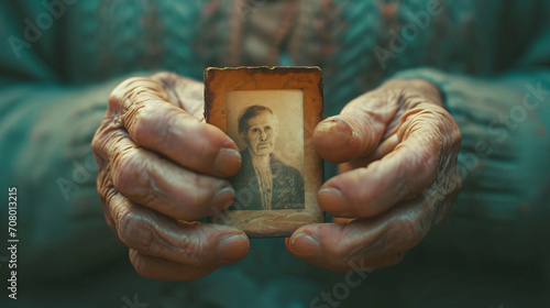 A raw capture of the pain of loss with a person holding a faded photograph in aged hands symbolizing memories and grief.