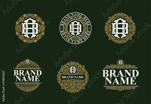 Set of letter AB or BA monogram logos template. Premiun, Luxury, Victorian, Vintage, Badge design, Ornament Frame Style. Vector collection good for wedding, fashion boutique, clothing brand and etc photo