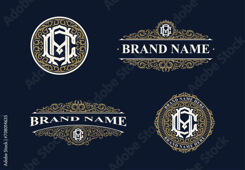 Set of letter AC or CA monogram logos template. Premiun, Luxury, Victorian, Vintage, Badge design, Ornament Frame Style. Vector collection good for wedding, fashion boutique, clothing brand and etc