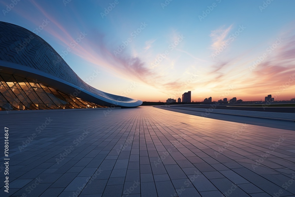 Modern city buildings with beautiful sunset sky