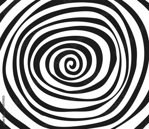 Monochrome psychedelic background. Vector spiral pattern. Optical illusion style. Hand drawn abstract illustration