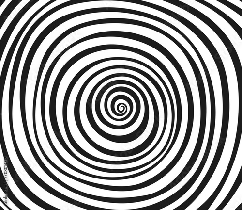 Monochrome psychedelic background. Vector spiral pattern. Optical illusion style