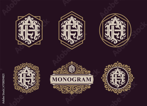 Set of letter AF or FA monogram logos template. Premiun, Luxury, Victorian, Vintage, Badge design, Ornament Frame Style. Vector collection good for wedding, fashion boutique, clothing brand and etc photo