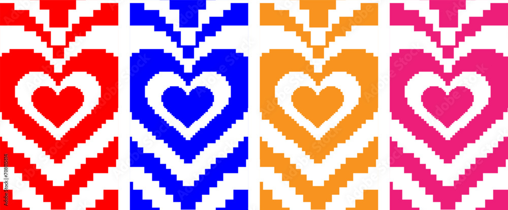 Set Of Cool pixel Heart Geometric vertical Abstract Backgrounds. Lovely Vibes Posters Design.illustration EPS10. Set Of Cool pixel Heart Geometric vertical Abstract Backgrounds. Lovely Vibes Posters Design.illustration EPS10.