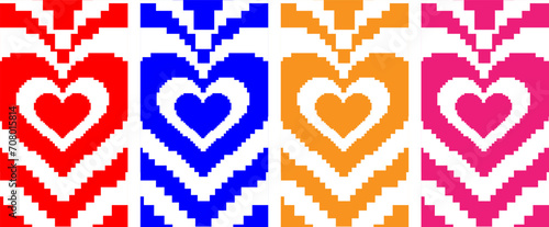 Set Of Cool pixel Heart Geometric vertical Abstract Backgrounds. Lovely Vibes Posters Design.illustration EPS10.
