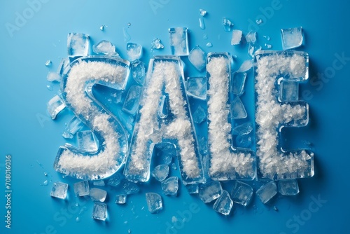 The word "SALE" made from ice cubes on a bright background