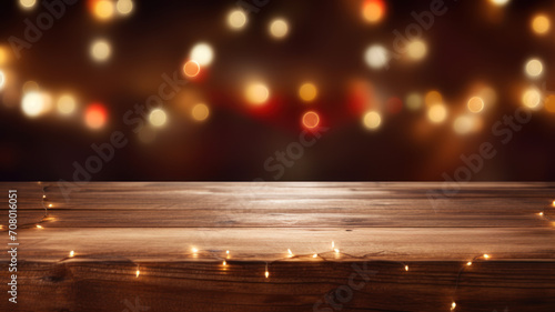 Cozy Christmas, Rustic Wood Table with Warm Chiaroscuro Lighting