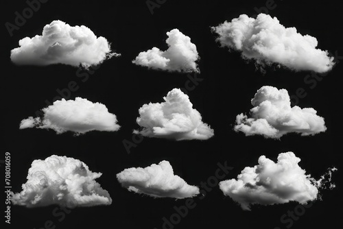 White clouds collection isolated on black background