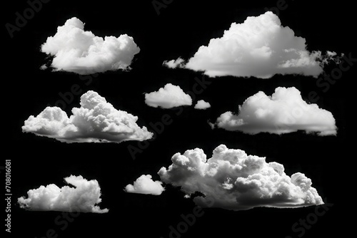 White clouds collection isolated on black background