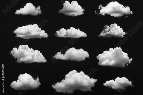 White clouds collection isolated on black background