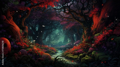 a vibrant red and lush green colors blend together, creating a dreamlike and fantastical background reminiscent of an enchanted forest, evoking a sense of magic and wonder.